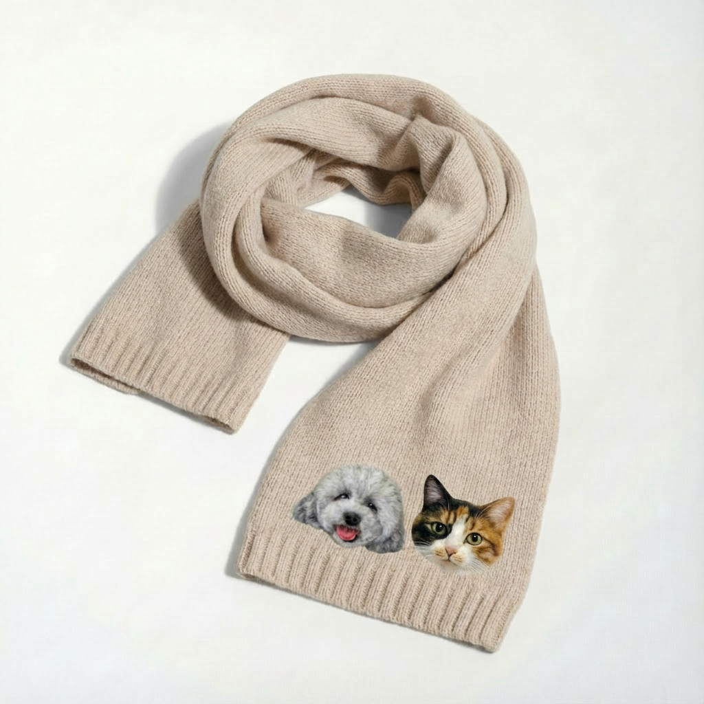 🧣 Personalisierter Strickschal mit Tierportrait – Kuscheliger Schal für Tierliebhaber