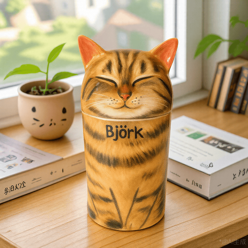 Handgemachte Keramik-Katzenurne – Andenken an Haustier für Asche mit niedlichem Design