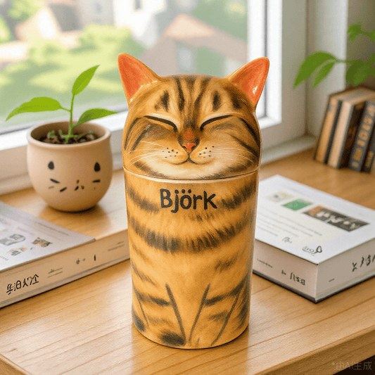 Handgemachte Keramik-Katzenurne – Andenken an Haustier für Asche mit niedlichem Design