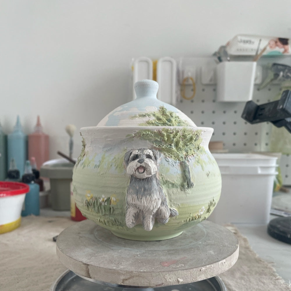 🌊 Individuelle Tierfoto-Urne – Handgefertigtes Keramik-Gedenkstück (350 ml)