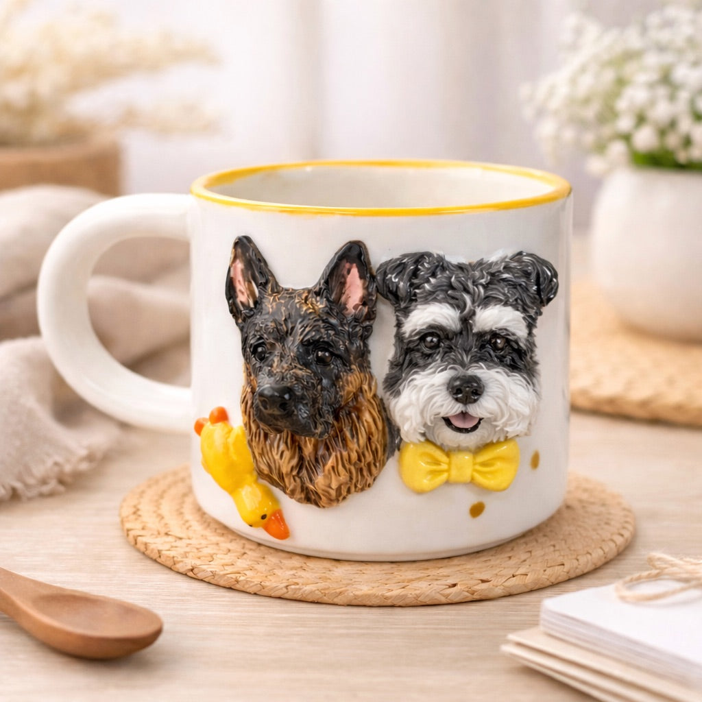 Tasse mit 3D-Haustierkopf – Personalisierte Keramiktasse mit Hunde- und Katzenmotiv