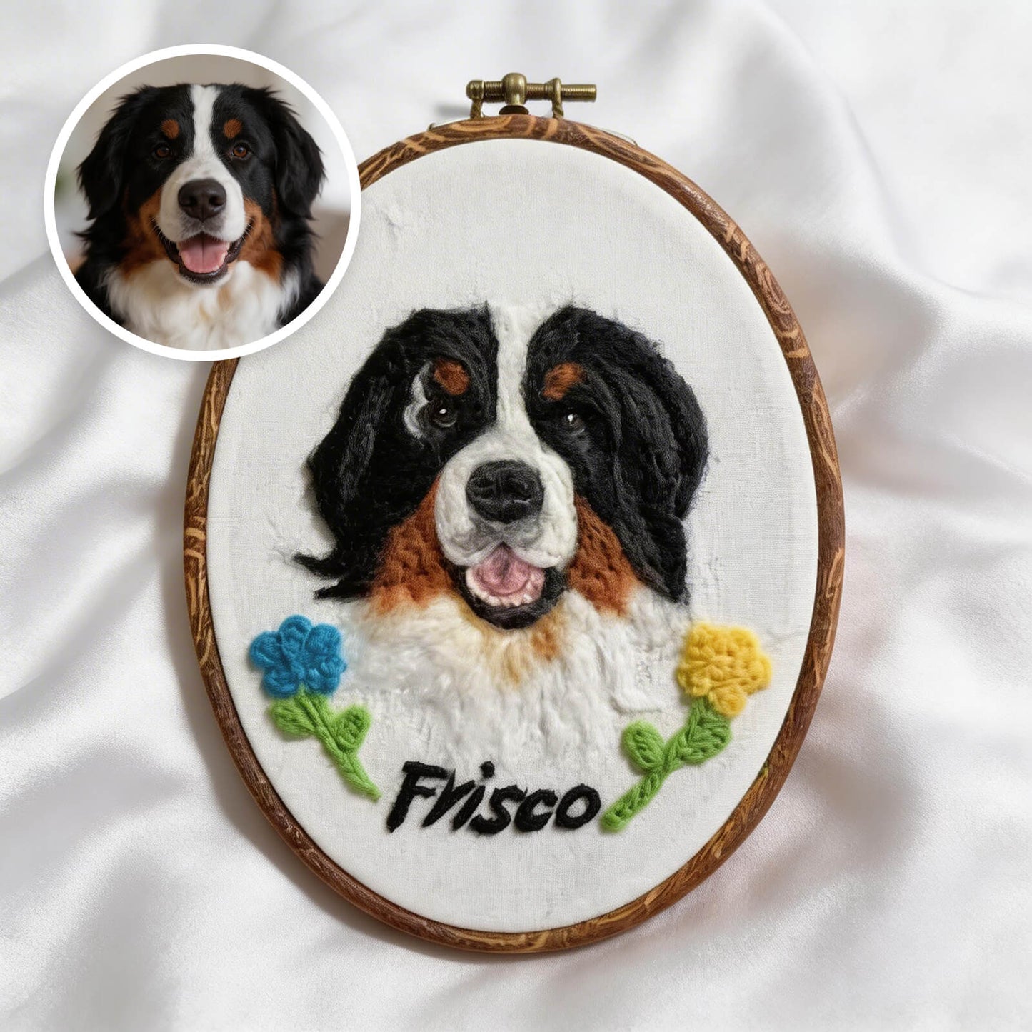 Personalisiertes Haustierportrait aus Filz: Gestickte Wollkunst, Tier-Gedenkportrait