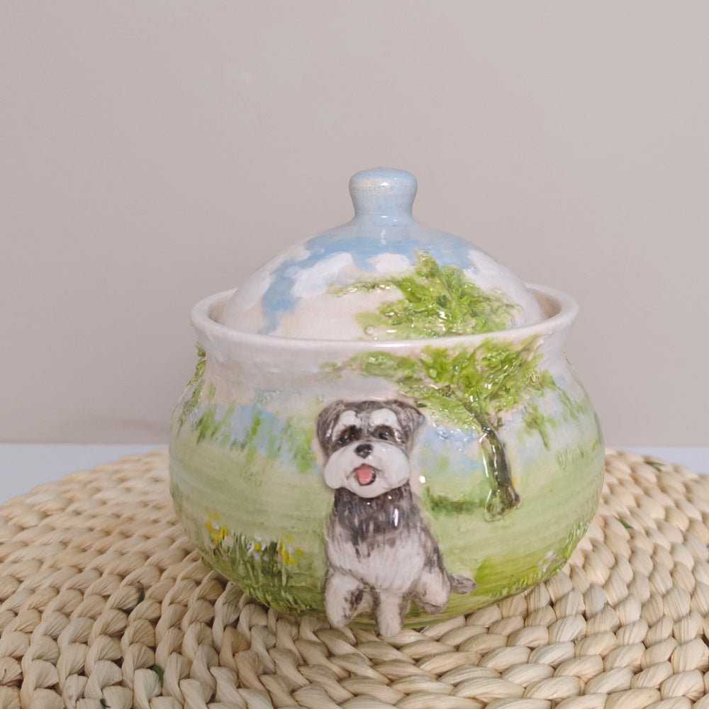 🌊 Individuelle Tierfoto-Urne – Handgefertigtes Keramik-Gedenkstück (350 ml)