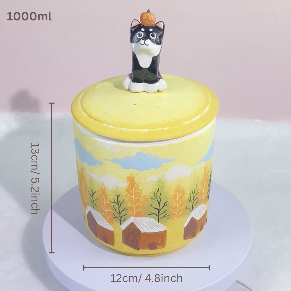 Handgemachte Tierurne für Asche – Keramikurne mit 3D-Haustierfigur-Deckel, personalisierte Hunde- oder Katzen-Gedenkurne