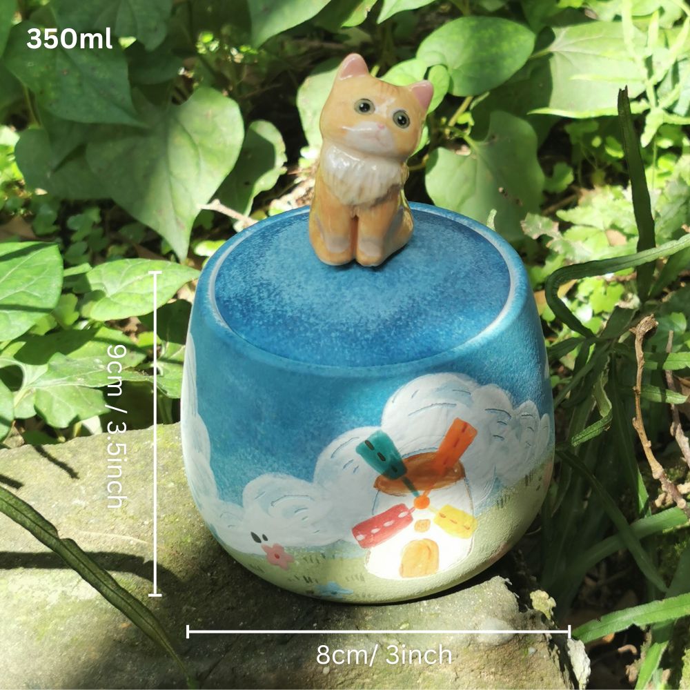 Handgemachte Tierurne für Asche – Keramikurne mit 3D-Haustierfigur-Deckel, personalisierte Hunde- oder Katzen-Gedenkurne