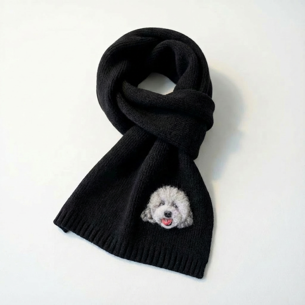 🧣 Personalisierter Strickschal mit Tierportrait – Kuscheliger Schal für Tierliebhaber