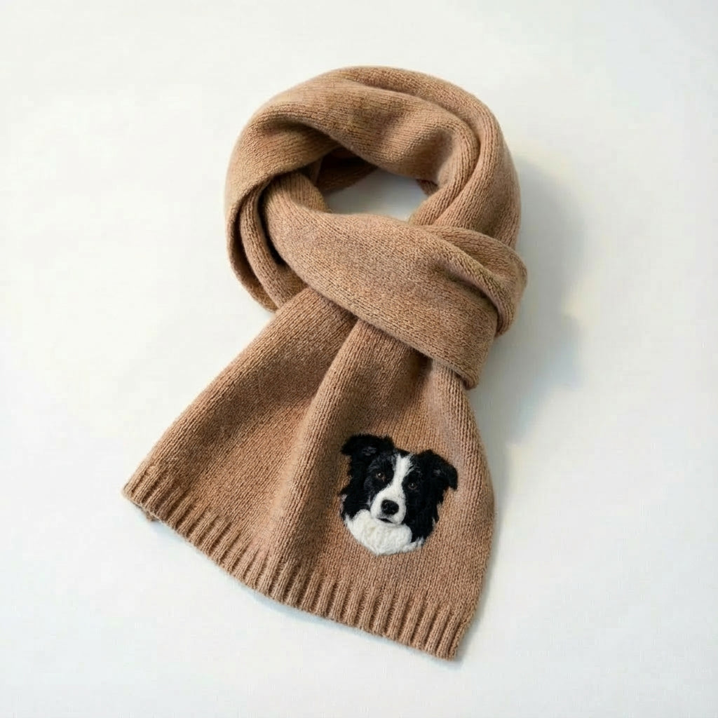 🧣 Personalisierter Strickschal mit Tierportrait – Kuscheliger Schal für Tierliebhaber