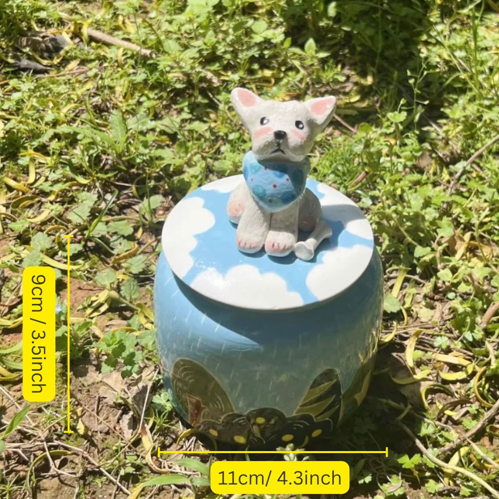 Handgemachte Tierurne für Asche – Keramikurne mit 3D-Haustierfigur-Deckel, personalisierte Hunde- oder Katzen-Gedenkurne