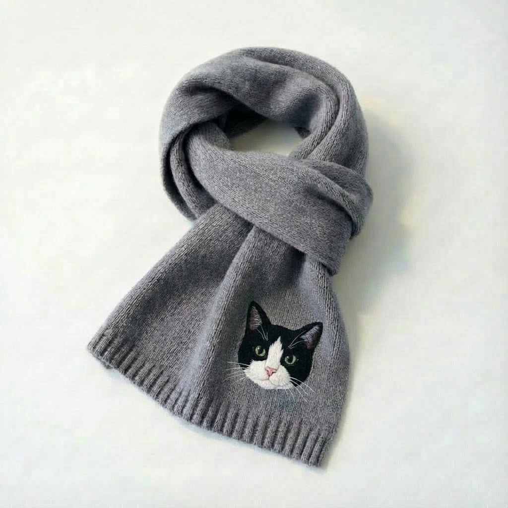 🧣 Personalisierter Strickschal mit Tierportrait – Kuscheliger Schal für Tierliebhaber