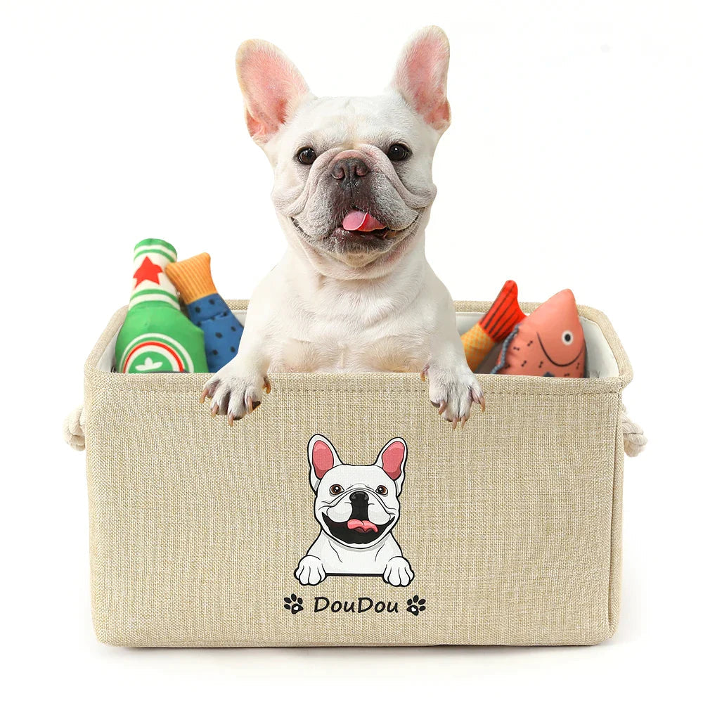Personalisierter Hundespielzeugkorb Kostenloser Druck Hund Katze Bild Name Haustier Aufbewahrungsbox