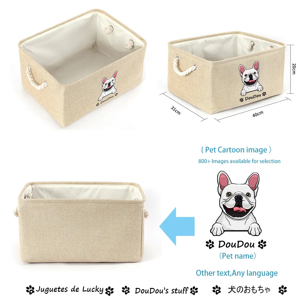 Personalisierter Hundespielzeugkorb Kostenloser Druck Hund Katze Bild Name Haustier Aufbewahrungsbox