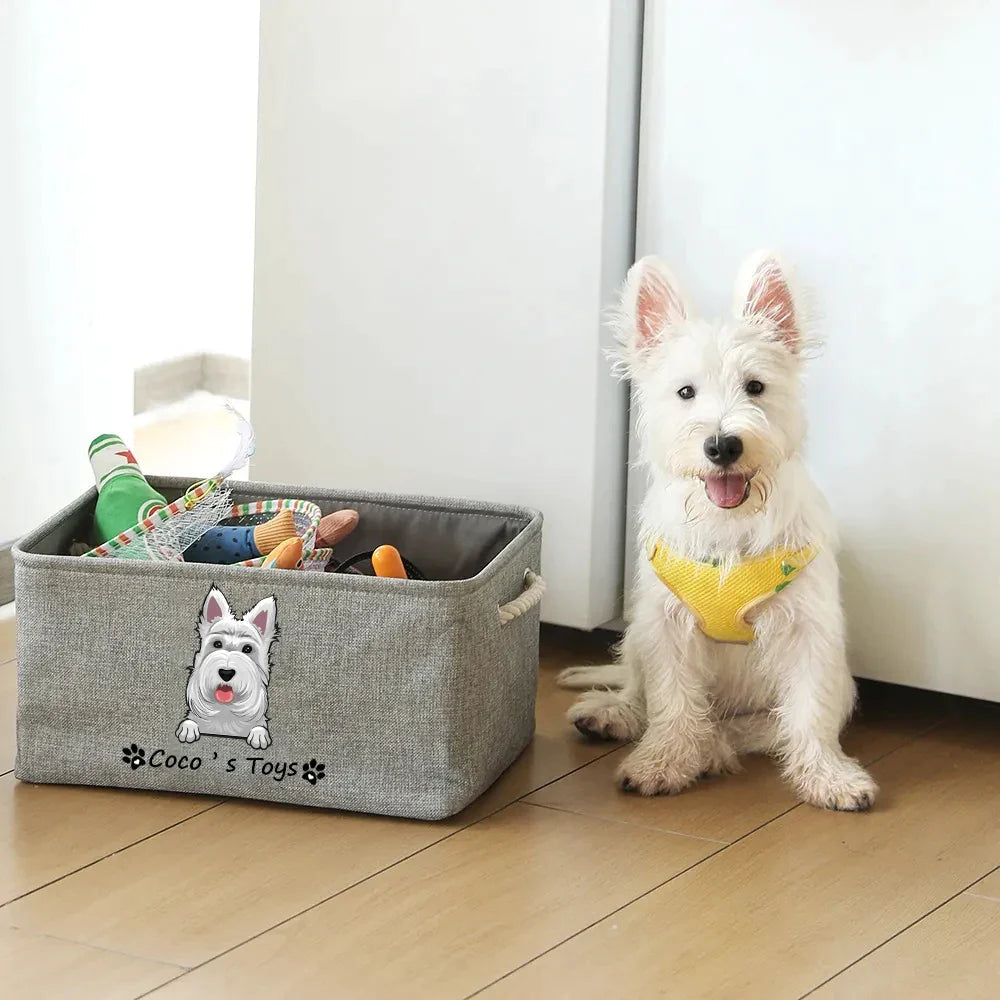 Personalisierter Hundespielzeugkorb Kostenloser Druck Hund Katze Bild Name Haustier Aufbewahrungsbox