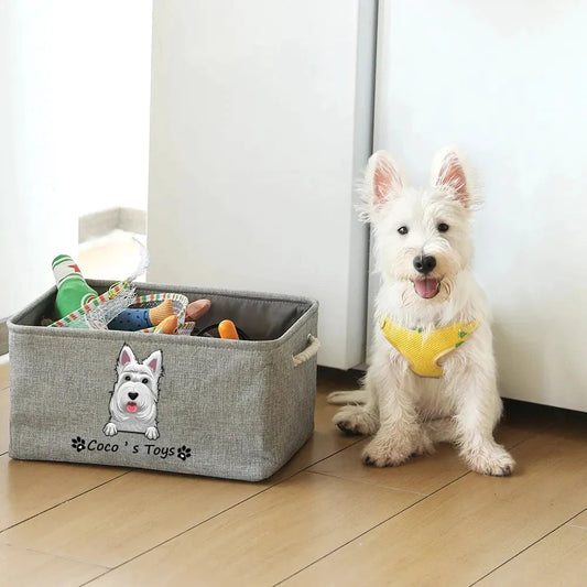 Personalisierter Hundespielzeugkorb Kostenloser Druck Hund Katze Bild Name Haustier Aufbewahrungsbox