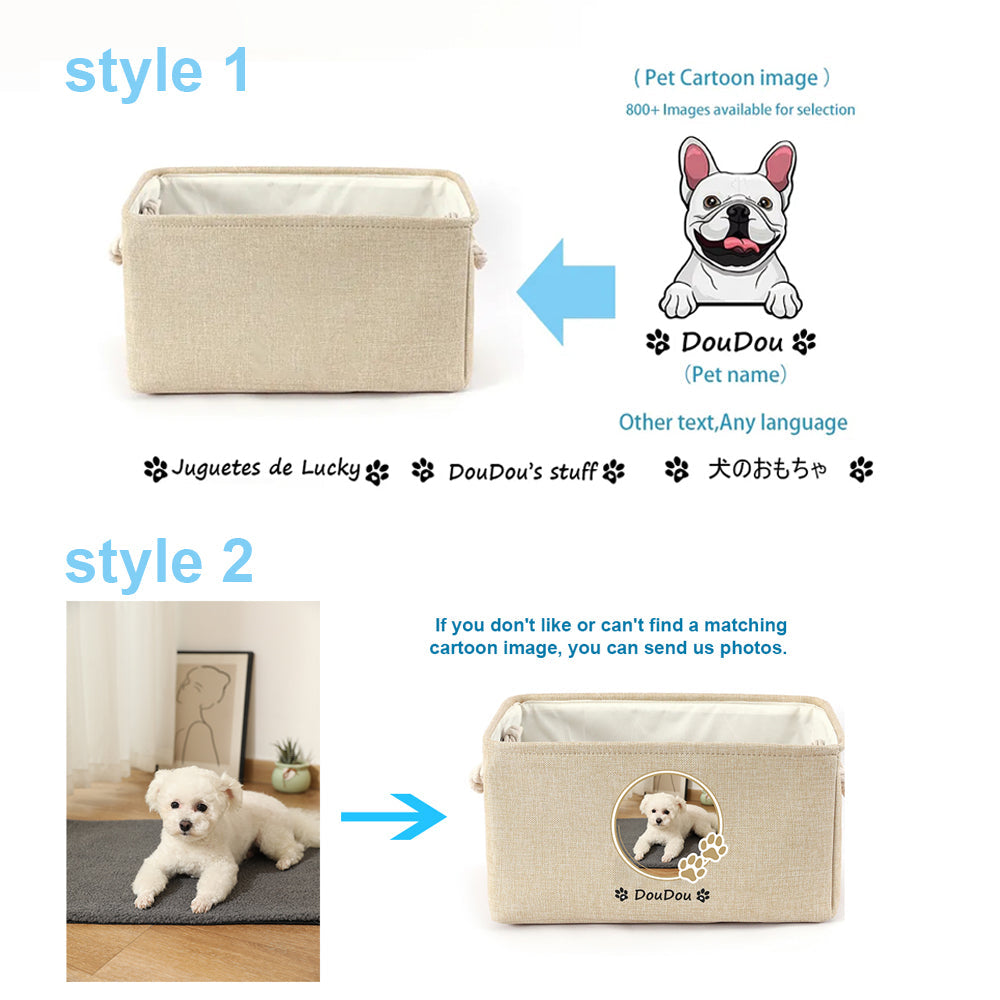 Personalisierter Hundespielzeugkorb Kostenloser Druck Hund Katze Bild Name Haustier Aufbewahrungsbox
