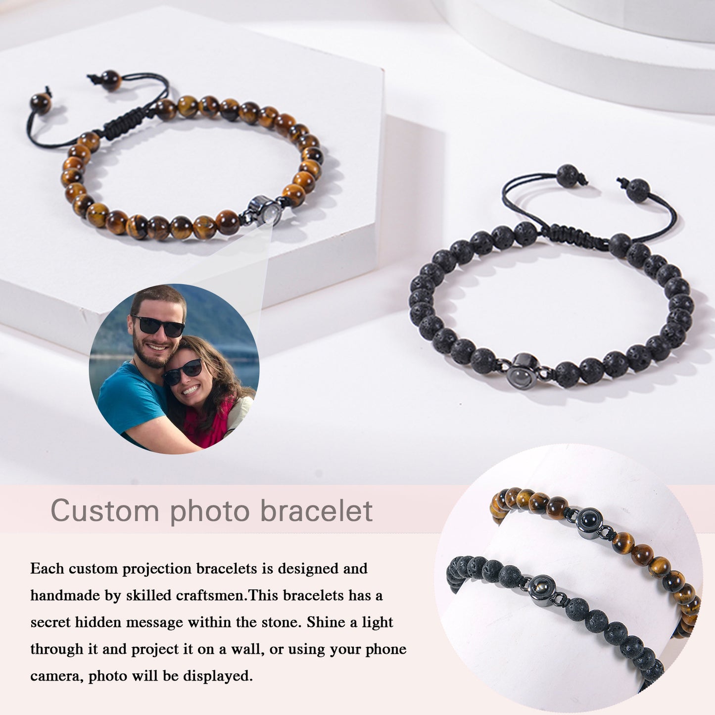 Personalisiertes Kreis-Foto-Perlenarmband