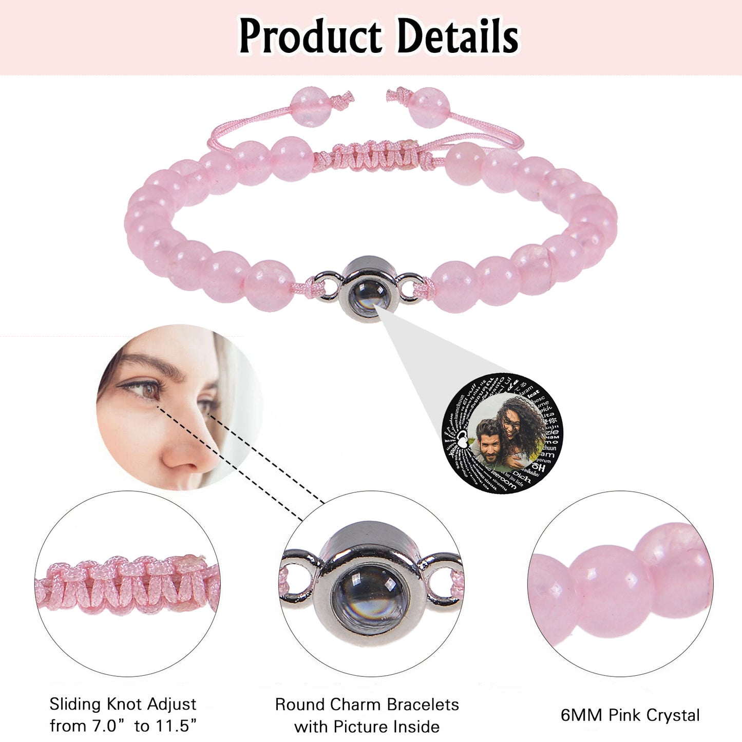 Personalisiertes Kreis-Foto-Perlenarmband